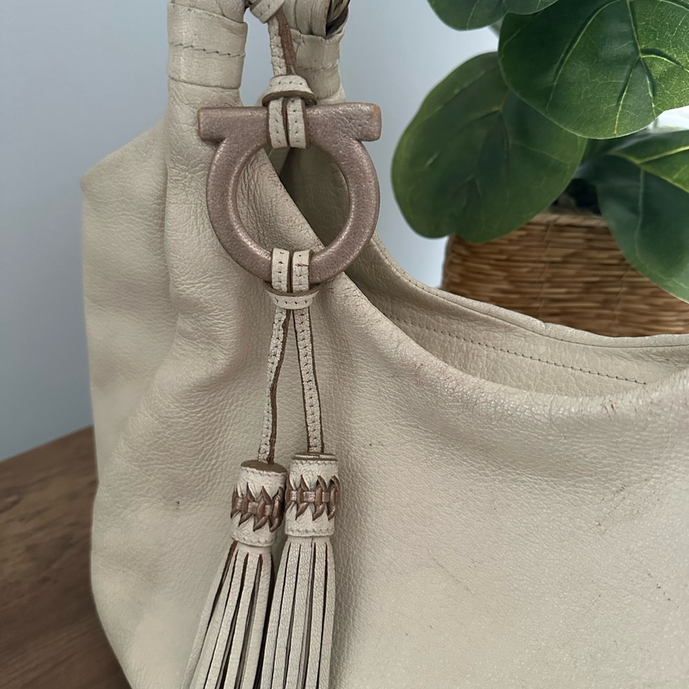 Ferragamo Cream Leather Hobo Bag